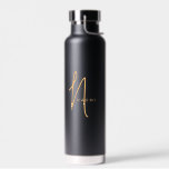 Orange Black | Custom Monogram Script Name Stylish Water Bottle<br><div class="desc">Custom Orange and black Script Monogram Name Elegant Chic Water Bottle. A simple and modern design in black and white colour featuring handwritten calligraphy for a professional and cool look. Create your own personalized ecofriendly gifts. Any font,  any colour,  no minimum.</div>