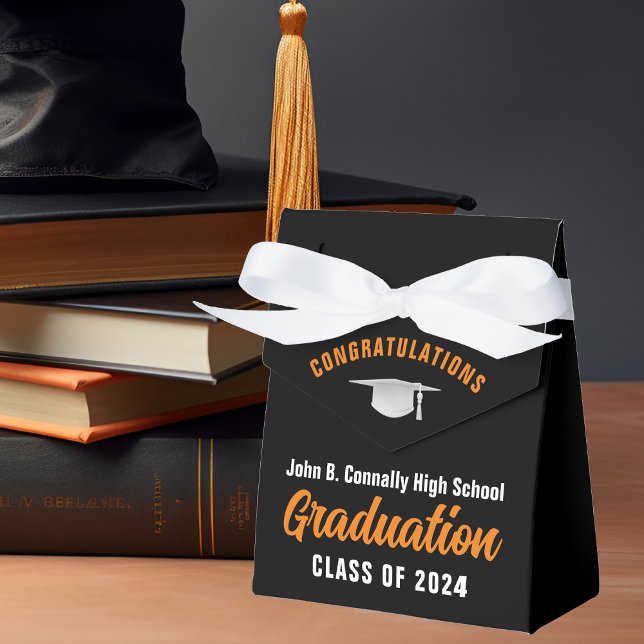 Orange Black Custom School Graduation Party Favor Box (Creator Uploaded)