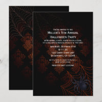 Orange & Black Damask Halloween Party Invitation