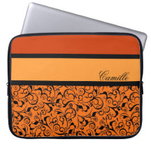Orange black damask pattern classy laptop sleeve