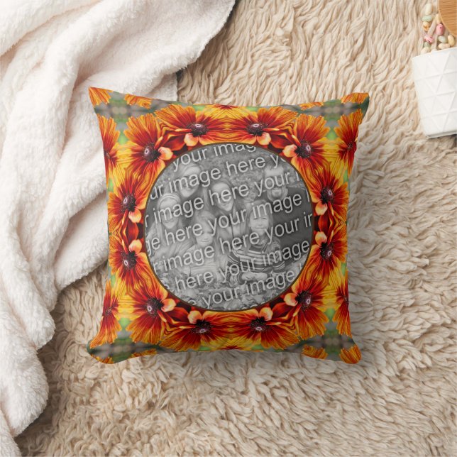 Orange Black Eyed Susan Daisy Add Your Photo     Throw Pillow (Blanket)