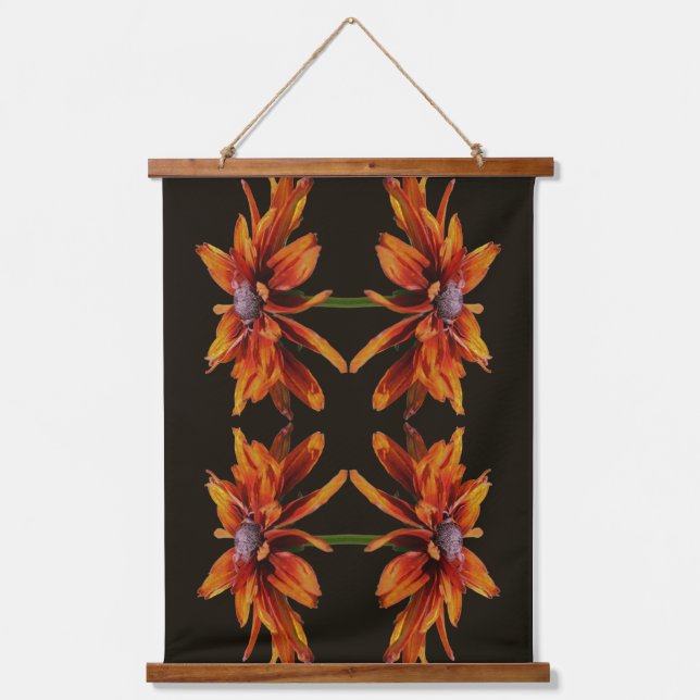 Orange Black Eyed Susan Flower Abstract Hanging Tapestry (Front)