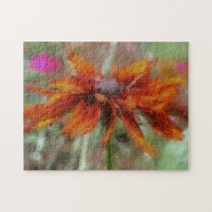 Orange Black Eyed Susan Flower Art Jigsaw Puzzle