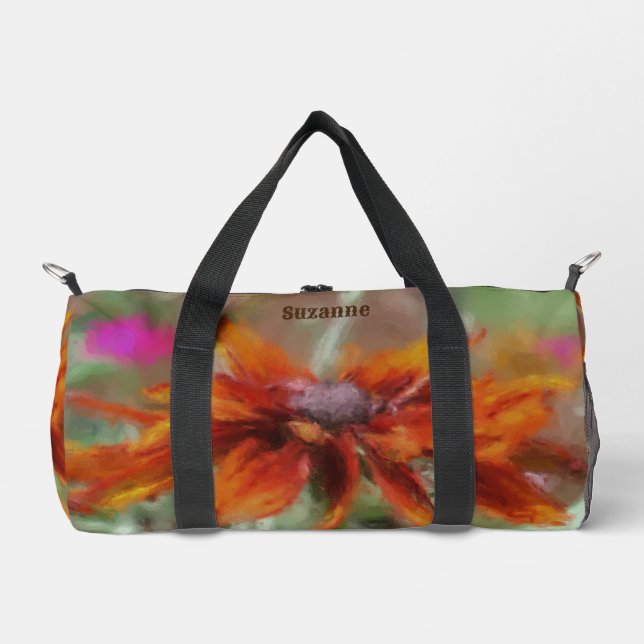 Orange Black Eyed Susan Flower Art Personalized Duffle Bag (Front)