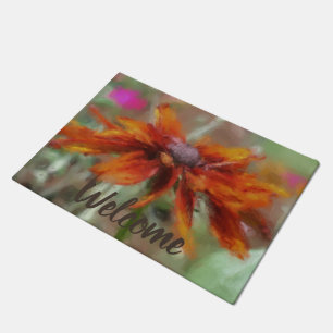 Orange Black Eyed Susan Flower Art Welcome Doormat