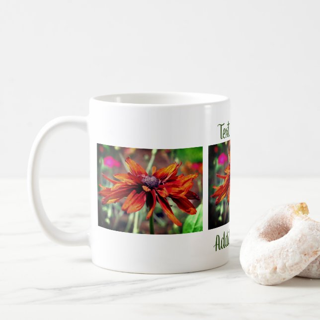 Orange Black Eyed Susan Flower Personalized Coffee Mug (With Donut)