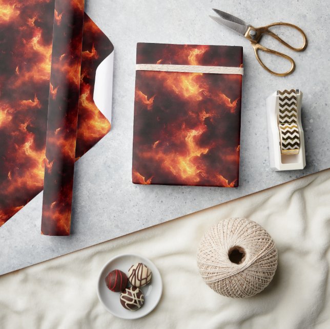 Orange & Black Flames  Wrapping Paper (Crafts)