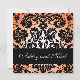Orange Black Floral Damask Wedding Invitation