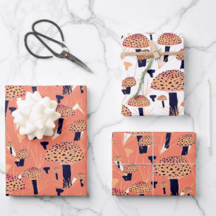 Orange Black Fly Agaric Mushroom Fungi Fall  Wrapping Paper Sheet