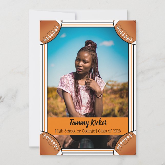 Orange & Black Football Graduation Announcement (Front)