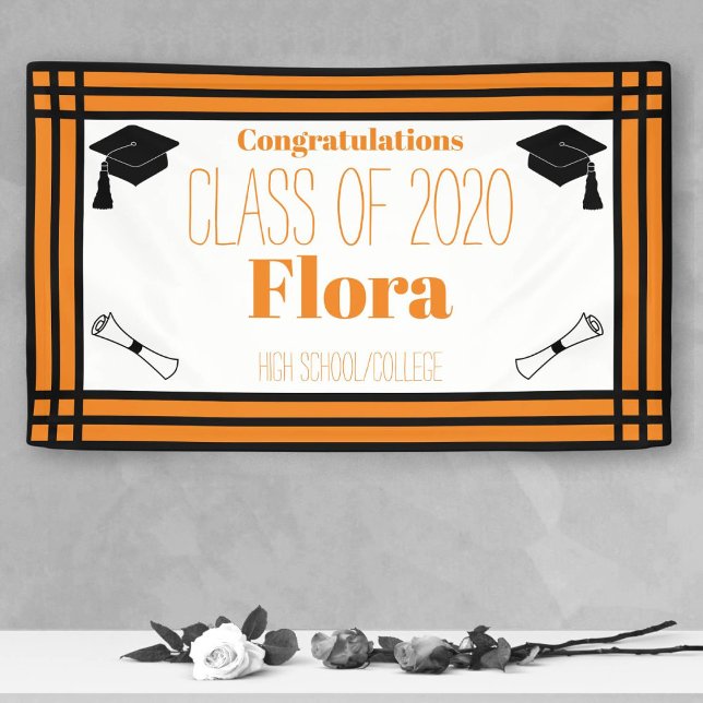 Orange Black Geometric Graduation Party Banner (Creator Uploaded)