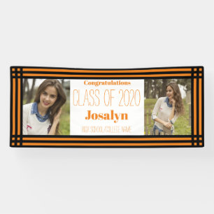 Orange Black Geometric Two Photos Graduation Banner