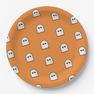 Orange Black Ghost Pattern Halloween Party Paper Plate