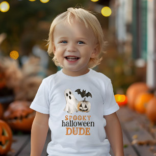 Orange Black Ghost Spooky Halloween Dude Baby T-Shirt