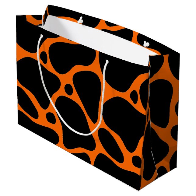 Orange & Black Giraffe Pattern Large Gift Bag (Back Angled)