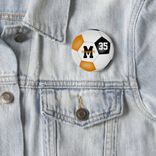 orange black girls boys soccer team colours 2 inch round button