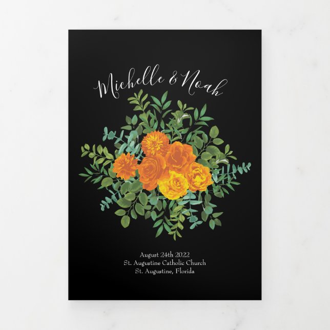 Orange & Black Gothic Peony Programmes de mariage  (Page de couverture)