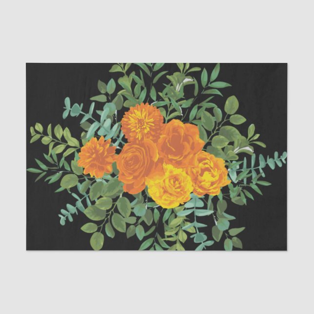 Orange & Black Gothic Peony & Rose Floral Wedding Tissue Paper (Front)