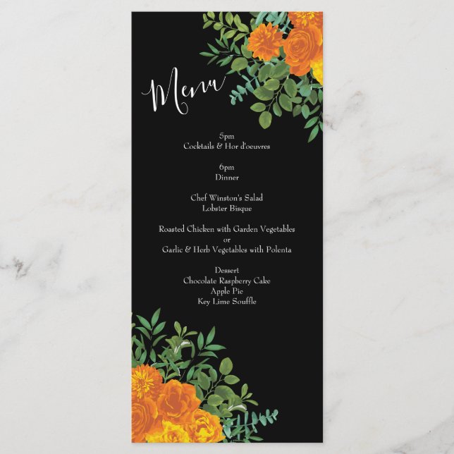 Orange & Black Gothique Peony & Mariage Rose Menu (Devant)