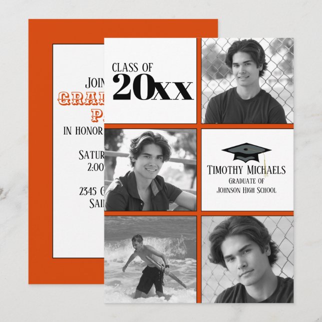 Orange & Black Grad Invitation, Matte 7" x 5" Invitation (Front/Back)