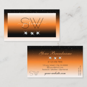 Orange Black Gradient Sparkling Diamonds Initials Business Card