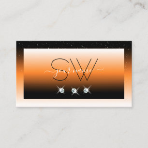 Orange Black Gradient Sparkling Diamonds Initials  Business Card