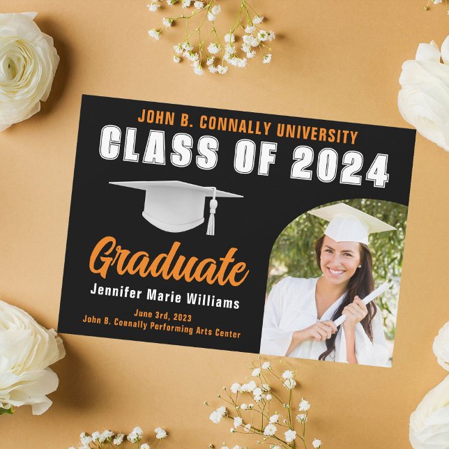 Orange Black Graduate Bold Graduation Party Announcement (Creator Uploaded)