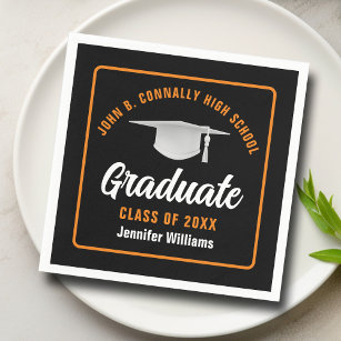 Orange Black Graduate Custom 2024 Graduation Party Napkin