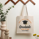 Orange Black Graduate Personalized 2023 Graduation Tote Bag<br><div class="desc">These modern orange and black custom senior graduate tote bag features your high school or college name for the class of 2023. Customize with your graduating year under the chic handwritten script and white grad cap for a great personalized graduation party favour gift.</div>
