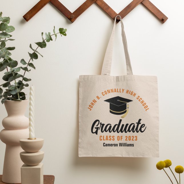 Orange Black Graduate Personalized 2023 Graduation Tote Bag (Creator Uploaded)