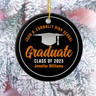 Orange Black Graduate Personalized 2024 Graduation Ceramic Ornament