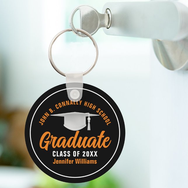 Orange Black Graduate Personalized 2025 Graduation Keychain (Creator Uploaded)