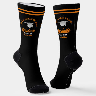Orange Black Graduate Personalized Graduation Socks