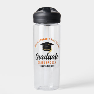 Orange Black Graduate Personalized Graduation Water Bottle
