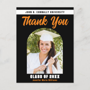 Orange Black Graduate Photo Graduation Thank You Postcard