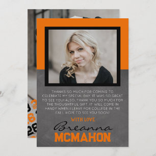 Orange & Black Graduation 2 Photo Thank You Card