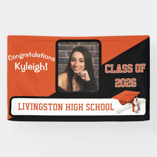Orange & Black Graduation Banner (Horizontal)