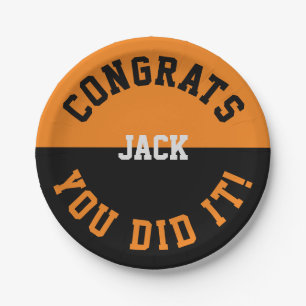 Orange & Black Graduation Congrats - You Did It Paper Plate