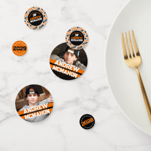 Orange & Black Graduation Photo Personalized Party Confetti