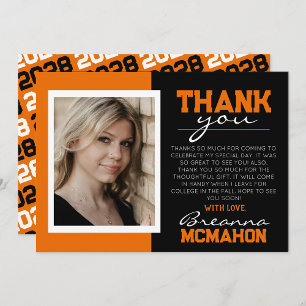Orange & Black Graduation Photo Thank You Card
