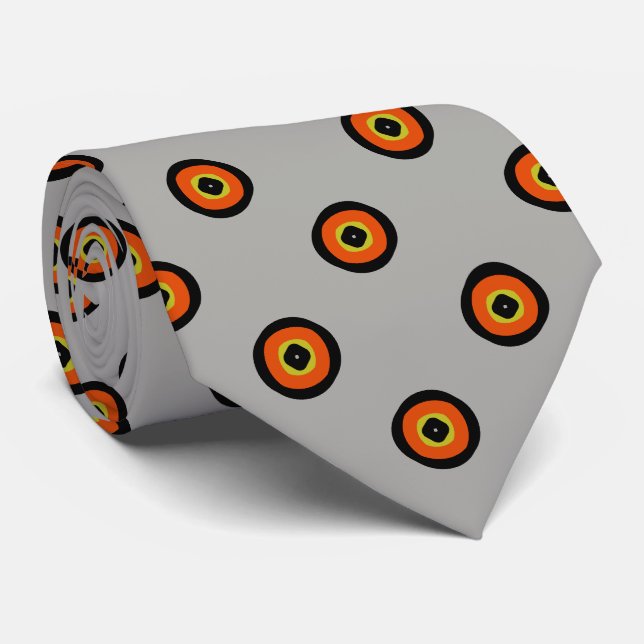 Orange Black Green Circular Pattern Tie (Rolled)