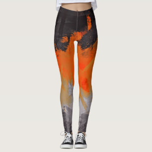 Orange Black Grey Abstract Painting Leggings