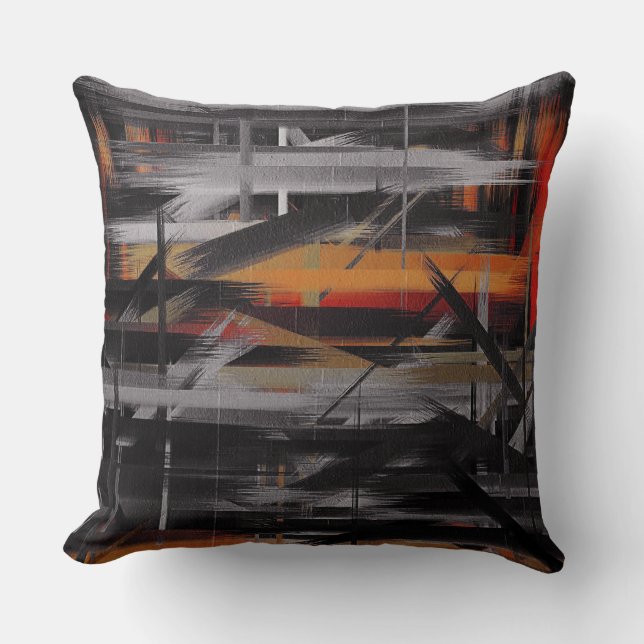 Orange Black Grey Abstract Painting Throw Pillow (Front)