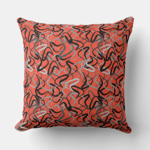 Orange, Black & Grey Boomerangs Mid-Century Throw Pillow