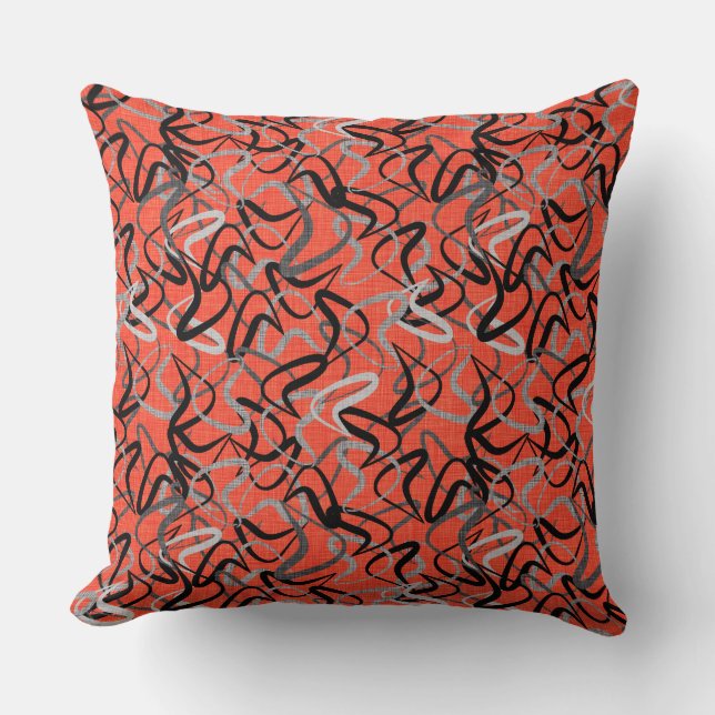 Orange, Black & Grey Boomerangs | Mid-Century Throw Pillow (Front)