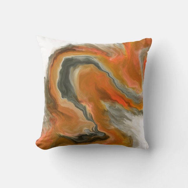 Orange Black Grey Jewel Tone Fluid Art Painting Throw Pillow (Front)