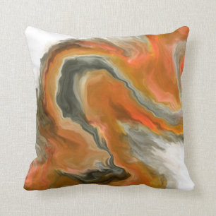 Orange Black Grey Jewel Tone Fluid Art Painting Throw Pillow