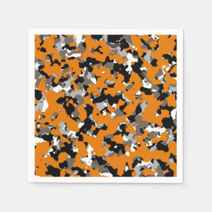 Orange Black Grey Tan Camouflage Camo Print Party Napkin