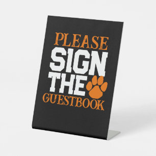 Orange & Black Guestbook Graduation Table Pedestal Sign