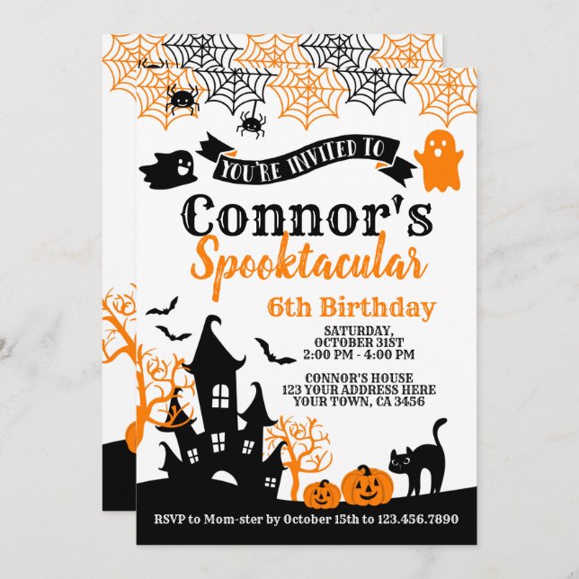 Orange & Black Halloween Birthday Invitation (Front/Back)